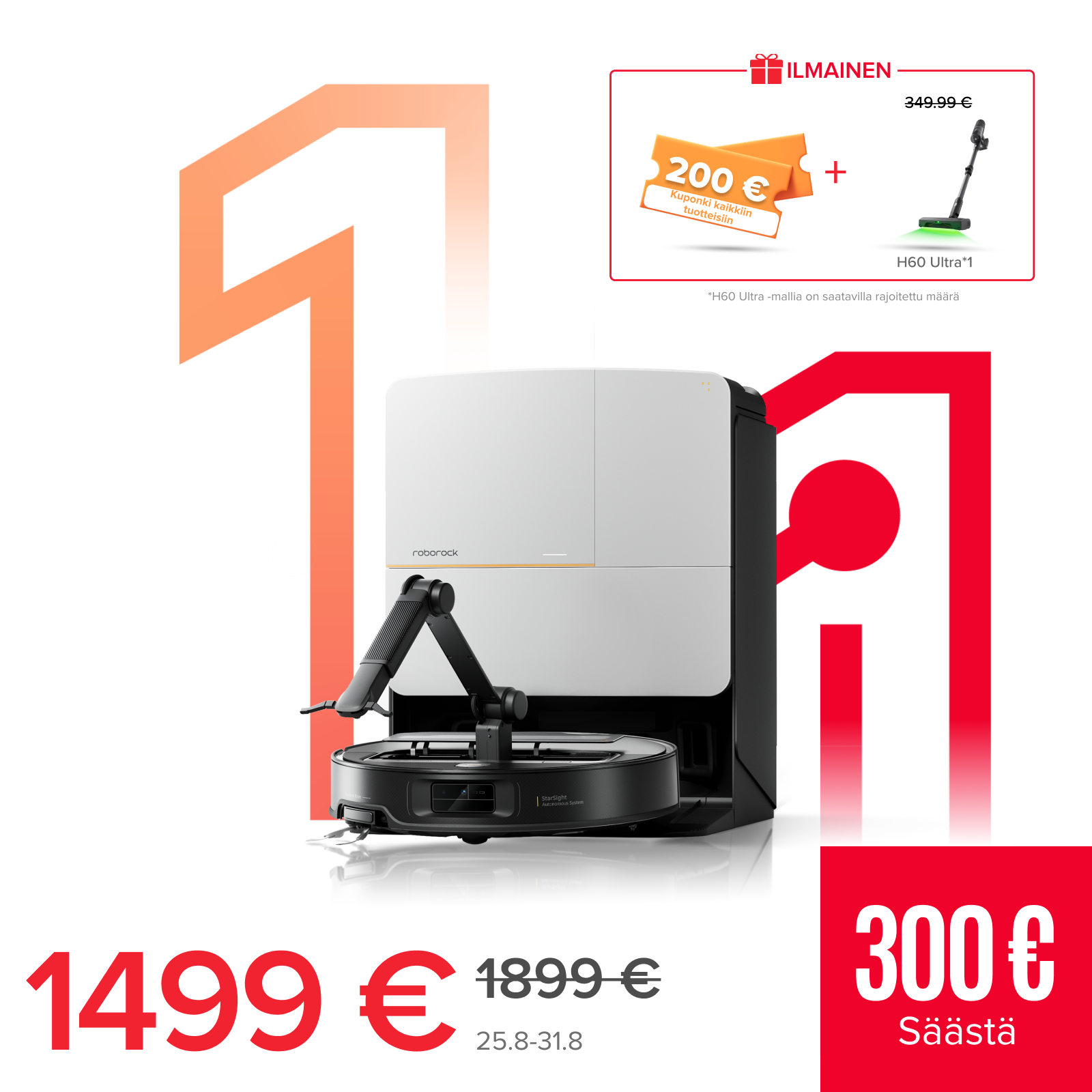 Roborock Saros Z70 -robotti-imuri OmniGrip™-mekaanisella varrella