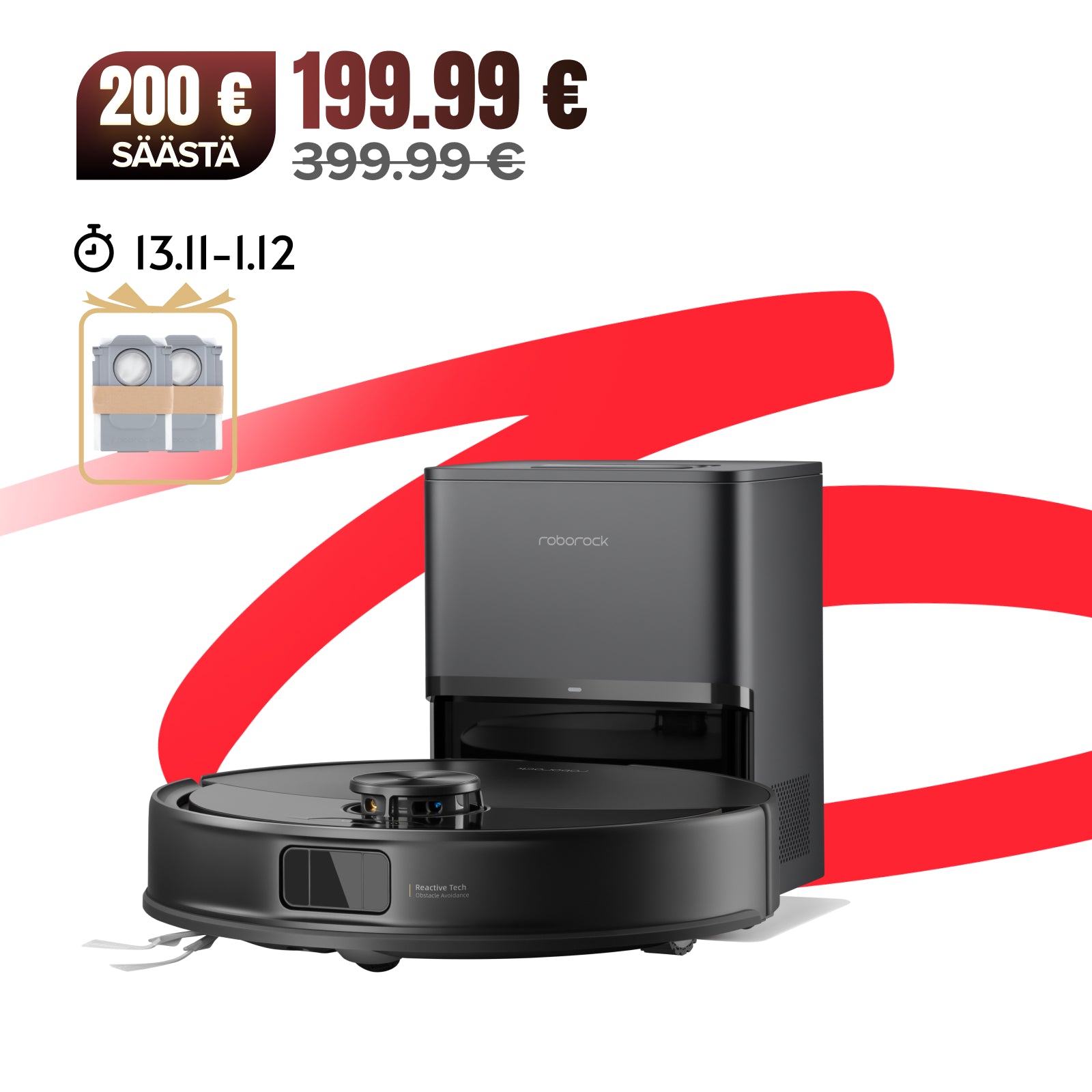 Roborock Q7 L5+ Set, pölynimuri ja moppirobotti, jossa on automaattinen tyhjennysasema ja kaksi lisäpölypussia