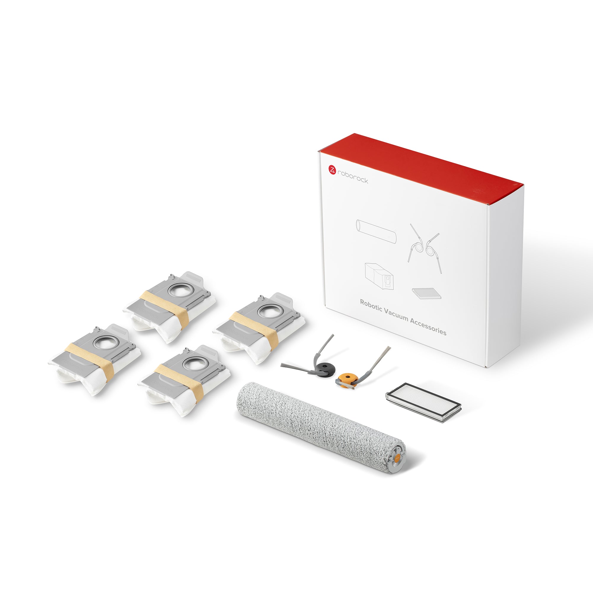 Roborock Qrevo Curv 2 Flow -lisävarustesarja – 4 pölypussia, 1 suodatin, 1 harjarulla ja 2 sivuharjaa